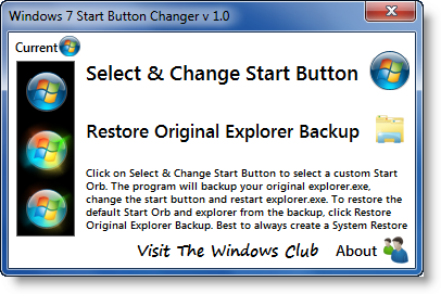 change start orb windows 10